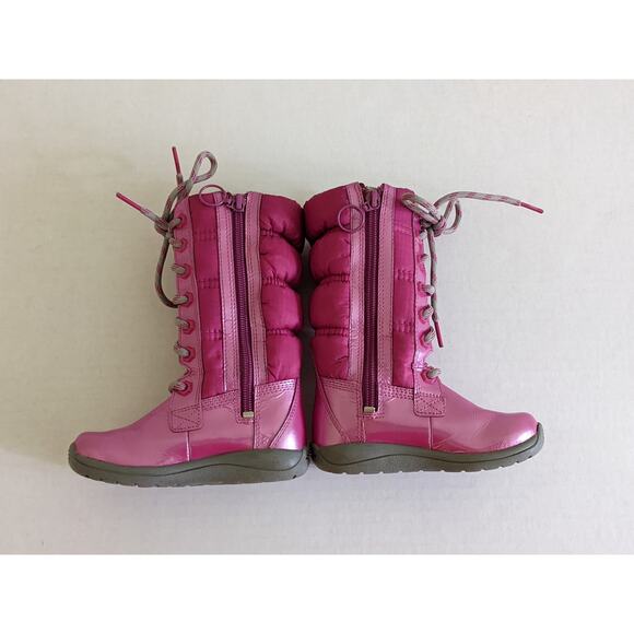 Timberland Girls Sz 7.5 Pink Lace Up Snow Boots Side Zip Leather Winter - Picture 3 of 9
